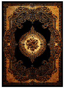 Tapis motif oriental fleuri traditionnel noir doré